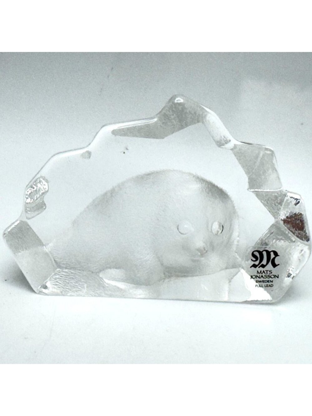 Mats Jonasson Full Lead Crystal Baby Seal Paperweight Sculpture From Sweden Vtg